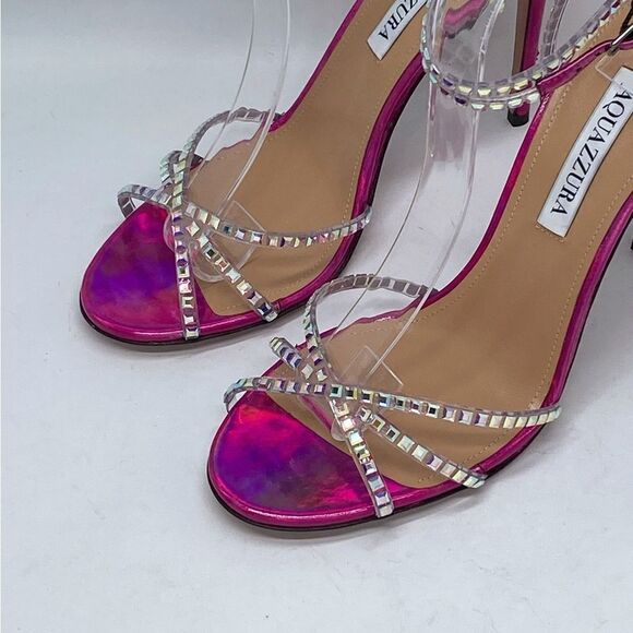 Aquazzura Dance Plexi 105 embellished PVC and iridescent leather sandals size 38 - Picture 7 of 15